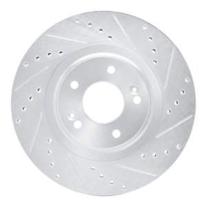 Hyundai Santa Fe Brake Rotor (1) - Front Right - R1 Concepts - Drilled & Slotted - Silver - `13-`20